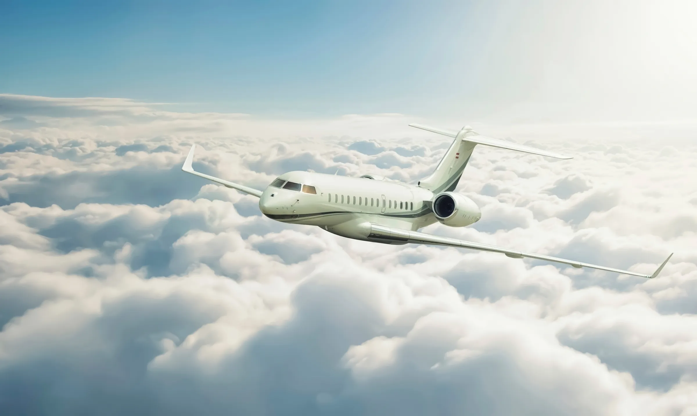 Private jet above the clouds